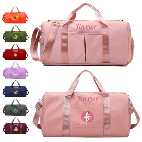 Personalisierte Reisetasche mit gesticktem Namen und farbigem Logo, | Sporttasche für Yoga und Tanz, wasserdichte Wochenendtasche für Damen und Herren, mit Schuh- und Nasswäschefach