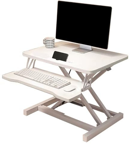 TBATM Stehpult Konverter, Höhenverstellbarer Stehpult Riser Aufsatz Schreibtischmit Tastaturablage, Ergonomisches Design Hubtisch, Robuste Arbeitsplatz für PC-Computerbildschirm,Weiß