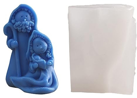pumpumlia Stampo riutilizzabile in silicone per candele, statua della sacra famiglia, presepe, resina epossidica, strumento per fusione per ornamento in gesso