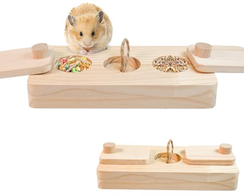 JasCherry Giochi per Criceti 3-in-1 con Alimentazione e Foraggiamento, Accessori per Gabbia in Legno Naturale per Conigli, Porcellini d'India, Gerbilli, Criceti Siriani e Nani(B)