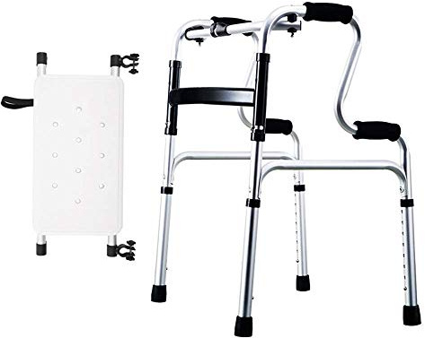Andador, Andador con ruedas Andador plegable Ajuste de 8 niveles Ayudas de movilidad multifunción para piernas Accesorios desmontables Andadores livianos para rehabilitación de via(With Bath Plate)