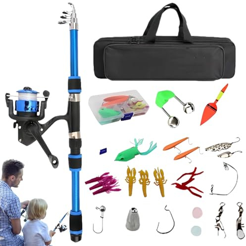 Yianyal Angelrute für Angelrute, Teleskoprute, 1,8 m, mit Angelrolle | Ausrüstung für Einsteiger und Angler mit Rolle und Aufbewahrungstasche für Anfänger, junge Angler