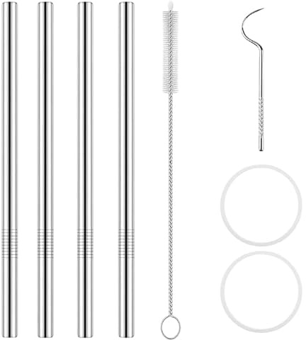 HAFRILY Pajitas de acero inoxidable de repuesto para pajitas de metal reutilizables Owala de 24 onzas y 32 onzas, con cepillo para popote y arandelas de sellado de juntas para botellas de agua Freesip