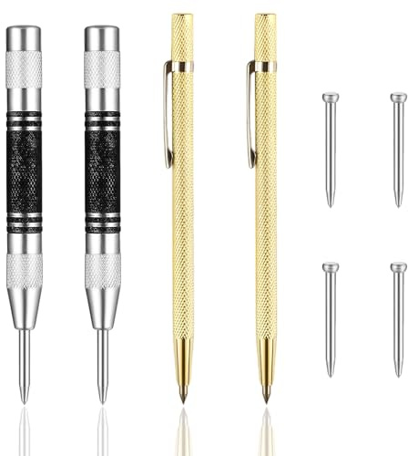 Körner, 8-Teiliges Set Mit Anreissnadel Und Reißnadel Für Metall, Körner Automatisch Mit 2 Ersatzspitzen Für Metall, Holz, Glas Und Dünne Stahlbleche, Präzisionsmarkierungen Für Bau