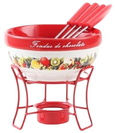 Set de fondue au chocolat en céramique pour bougie chauffe-plat et fondant au chocolat (rouge)