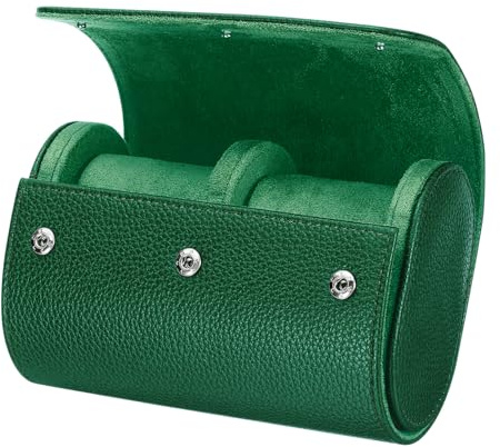 sourcing map Rouleau de voyage pour montres – Étui de voyage portable en cuir à 2 emplacements pour homme et femme – Organisateur de rangement avec coussin amovible pour voyage, affichage, vert foncé