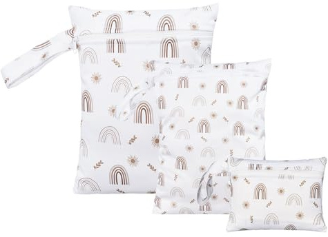 Hixingo 3 Stück Wetbag, Niedlich Windeltasche mit Reißverschluss, Wiederverwendbar Wetbag Kindergarten, wasserdichte Tasche für Kleinkind-Windeln, Reisen, Strand und Pool (Regenbogen,3pc)