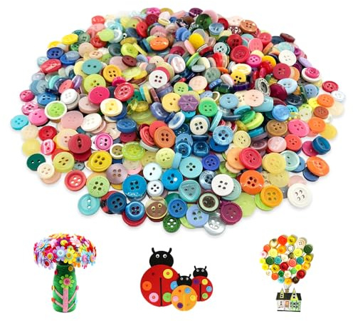 HMCEY 1000PCS Bunte Knöpfe Zum Basteln,Bastelknöpfe Harz,Gemischte Knöpfe Rund,Kinderknöpfe,Nähknöpfe,Dekoration für Knöpfes Diy,Knöpfes Kleidung,Puppenknöpfe,Button Set für Handwerk, Scrapbooking