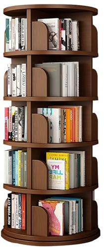 Bibliothèque rotative à 5 étagères en noyer massif multi-couches pour salon, chambre à coucher et bureau Design spacieux pour articles de grande capacité