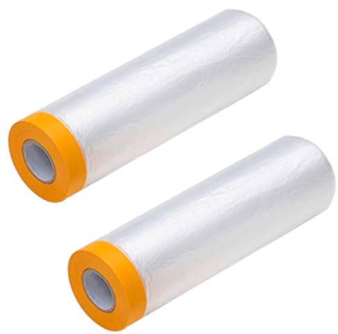 Rollo de polvo plástico adhesivo para protección pintura, película enmascaramiento previa a la grabación muebles, piso, pared, sofá y cobertura automóviles durante proyectos renovación 2 Rolls 2mx20m