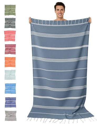 Toalla de Playa de algodón - Grande 200x100 cm - ultraligera - secado rápido | Toalla de Playa para Mujeres y Hombres: fácil de limpiar - multifuncional para la Playa, Piscina, Viajes, Exteriores