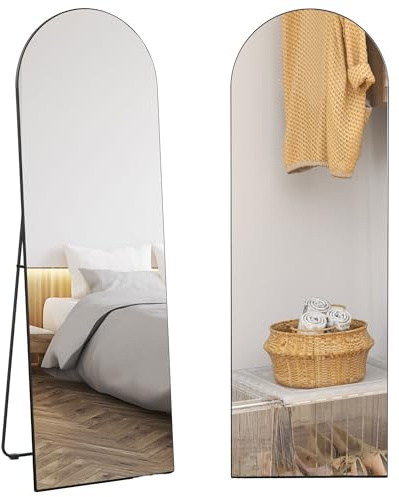 HOMCOM Espejo de Cuerpo Entero, 150x50 cm, Espejo de Pie Arqueado, Sin Marco, Independiente, Apoyado y de Pared, para Dormitorio, Salón, Negro