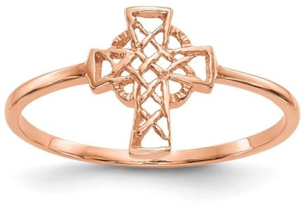 Ring aus 14 Karat Rotgold, poliert, irischer Claddagh-keltischer Dreifaltigkeitsknoten, religiöser Glaube, Kreuz, Größe N 1/20, Schmuck für Damen, L 1/2, Metall Roségold Goldfarben Metall: Rotgold,