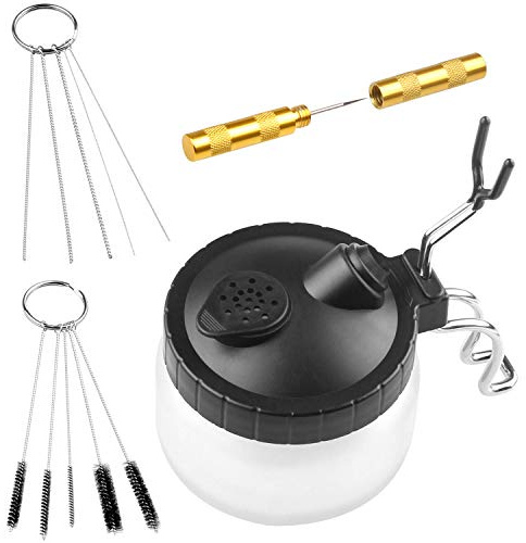 A+Selected Airbrush Cleaning Kit Airbrush Cleaner Set with Class Pot, Stainless Steel Holder, Needle and Brush Accessories | Airbrush Spray Gun Wash Cleaning Tool