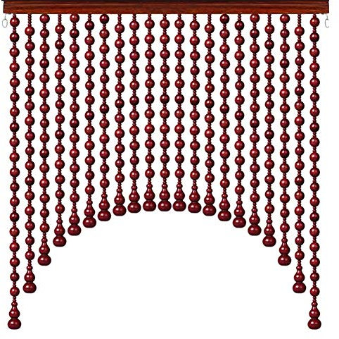 GDMING Vorhänge mit Holzperlen, für Türen, Fenster, Fadenvorhang, Raumteiler, gestreift, für den Innenbereich, 15 Größen, rot, 31 Strands 92X55CM