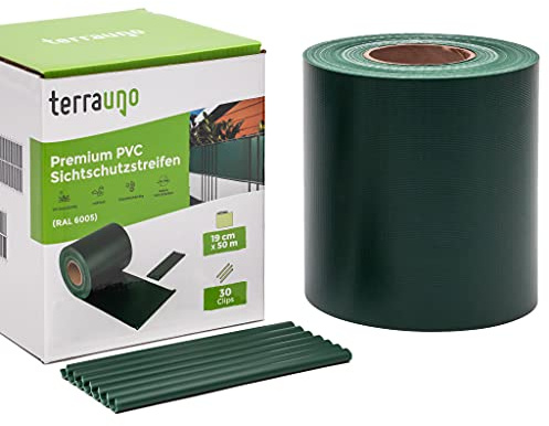 TerraUno I Sichtschutz Gartenzaun I 50 Meter inkl. 30 Clips I Grün I PVC