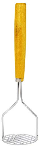 Schiacciapatate manuale in acciaio inox, con manico in legno, in acciaio inox, per schiacciare patate e patate