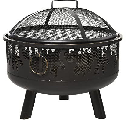 Outsunny 2-in-1 Feuerschale Feuerkorb Feuerstelle mit Funkenschutz Grillrost Garten BBQ Schwarz Ø61,5 x 52H cm