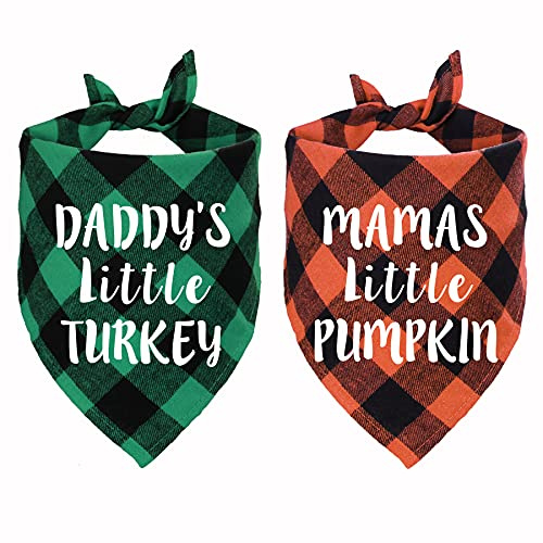 STMK Holiday Plaid Dog Bandanas, Halloween Thanksgiving Day Daddy's Little Turkey Mamas Little Pumpkin Dog Bandana Schal für Halloween Thanksgiving Day Dog Puppy Costume Dekorationen