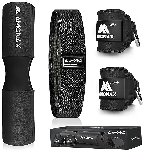 Amonax Barbell Squat Pad Manchon Mousse à Squat En Mousse Support De Nuque & Epaules Protection Pour Squats Lunges, Hip Thrusts, Haltérophilie (Noir Ensemble Combi 3 en 1)