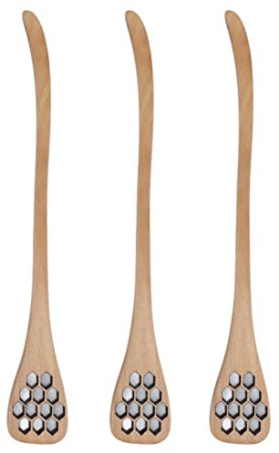 Lot de 3 bâtonnets de miel en bois, cuillère à miel mignonne, petite cuillère à sirop en bois, agitateur de mélange de miel avec trou pour mélanger la bruine(Kaki)