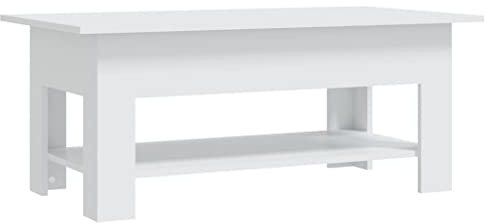 vidaXL Coffee Table Home Living Room Office Furniture Modern Rectangular End Accent Sofa Couch Side Tea Table with Storage Shelf White Chipboard
