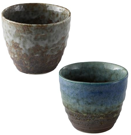 Asayu Japan Teetassen, Handbemalte und Glasierte Minoyaki Keramik Tassen, 200 ml, Hergestellt in Japan, Keramikglas für heiße und kalte Getränke – 2-Teiliges Teetassen-Set in Blau und Weiß glasiert