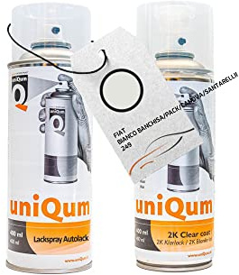 UniQum Autolack + Klarlack 2K Spraydose fürs Auto für FIAT BIANCO BANCHISA/PACK/CANOVA/SANTARELLINA 249 Autolack Reparatur 2 x 400 ml