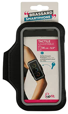 upfit - Brassard Porte-Smartphone - Taille XL - Brassard Ajustable - Fenêtre Tactile Transparente - Longueur Sangle: 14cm - Permet Le Transport du téléphone Autour du Bras - Bandes réfléchissantes