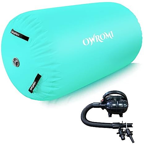 Inflatable Gymnastics Air Mat Tumble Track with Gymnastics Air Barrel - Inflatable Air Spot Tumbler Backbend Trainer Air Roller Tumbling Mat with Electric Pump