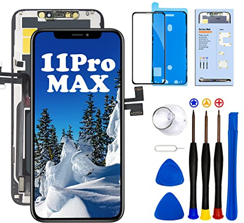 Dinow für iPhone 11 Pro Max Display 6.5 iPhone 11 Pro Max Bildschirm, für iPhone 11 Pro Max Display Reparaturset mit Reparaturwerkzeugen, gehärtetes Glas (Modell:A2161/A2220/A2218)