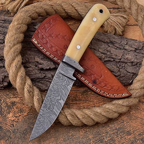 Damast Messer Damaszener Stahl Jagd Jagdmesser Knife Damascus Hunting MAQ1923