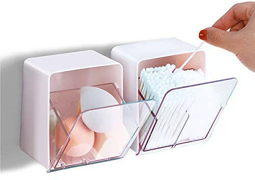 Lawen Creative 2 Set ABS Wattestäbchen Aufbewahrung mit Klare Klappe, Wattepadspender, Wattebausch Staubgeschützter Kasten,Kosmetik Aufbewahrung Halter, klares Badezimmer Aufbewahrung