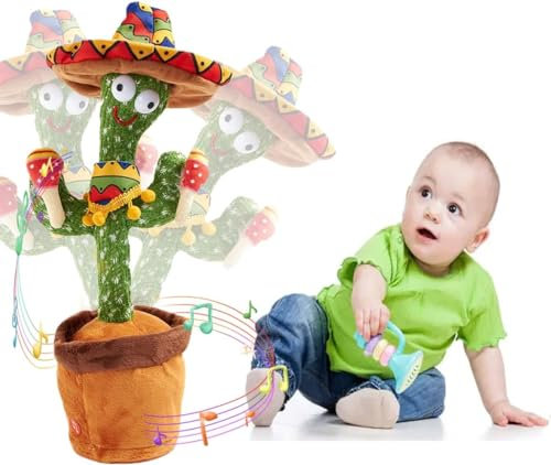 BEAUXI Cactus Qui Danse et Répète, Maraca Chantant et Dansant, Jouet Drôle pour Enfants, Lumineux et électronique, Hauteur 35cm