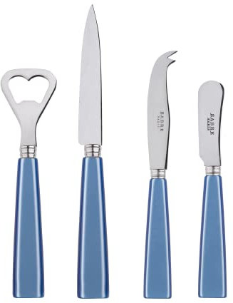 SABRE PARIS - Apero-Set, 4-teilig - Icon - Flaschenöffner, Spickmesser, kleines Käse- & Buttermesser - Edelstahl & Acryl - Spülmaschinenfest - Hellblau