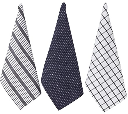 Penguin Home Geschirrtücher aus 100% Baumwolle, umweltfreundlich, nachhaltig, stilvoll mit verschiedenen Mustern, Größe – 50 x 70 cm, Farbe – Weiß & Anthrazit, 3 Stück
