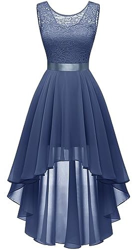 Berylove Vokuhila - Vestido de cóctel para mujer, elegante, para boda, vestido de fiesta, sin mangas, vestido de dama de honor, azul, XXL