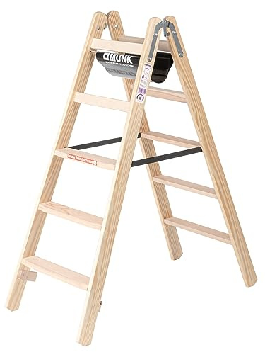 PROREGAL Stufen-Stehleiter Holz | beidseitig begehbar | 2x5 Stufen | Leiter, Teleskopleiter, Trittleiter, Bockleiter, Sprossen-Doppelleiter