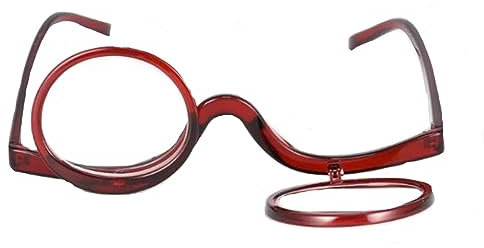 COKYIS Flip Down Lesebrille Für Make-up Und Lesen, Kosmetisches Lesehilfe Damen Schminkbrille Bordeaux Make-up Brille Tragbare Presbyopie Brille (Color : Red, Size : 1.0)