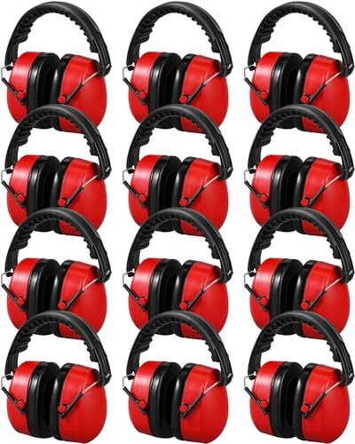 Copkim 12 Pcs Hearing Protection Ear Muffs NRR 28dB Noise Reduction Headphones Shooting Ear Protection Earmuffs(Red)