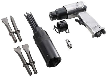 Lfhelper Druckluft-Meißelhammer -Set Druckluftmeißel Satz mit 4-tlg Meißeleinsätze und Nadelentroster für Stein + Metall, Rostentferner Set Schlaghammer Drucklufthammer Werkstatt Werkzeuge