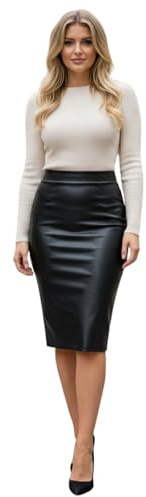 STAR FASHION Women’s Midi Pencil Skirt Knee Length High Waisted Stretch Bodycon Office Skirt Ladies Smart Casual Elasticated Waist Tight Wiggle Skirt UK 8-26