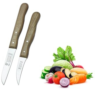 SMI 2-tlg Solingen Küchenmesser Set - Buchenholz Griff - Schälmesser Gemüsemesser & Obstmesser mit gerader und gebogener Klinge - Kleine Allzweckmesser aus Deutschland