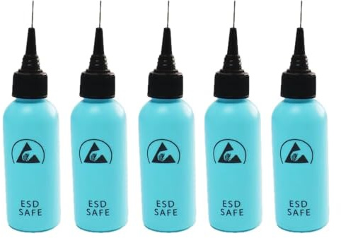 DIWANGQIANG 5-pack 60 ml 2 oz antistatisk flödesflaska med nål | ESD säker flödesdispenser | antistatisk nålspets flaska statisk disipativ durastatisk, blå färg