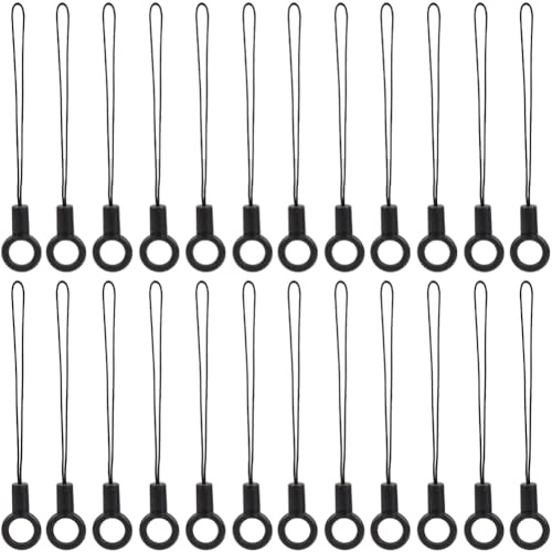 GORGECRAFT 100Pcs Lanyard Phone Ring Strap 9cm Long Nylon Cell Phone Finger Ring Grip Holders Strap Charm Cords with Silicone Ring for Mobile USB Flash Drive MP3 Keychain Keyring DIY Black