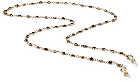 SZYDD Stilvolle und einfache schwarze Kristall-Brillenkette, Sonnenbrillenkette, vergoldete Sonnenbrille mit Brillenkordel und Kette, Damen-Hals-Brillenkette