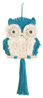 CULASIGN Eule Makramee Wandbehang Makramee Wandteppich mit Holz Boho Deko Tapisserie Wandbehang Boho für Schlafzimmer Kinderzimmer Wanddeko (Blau)