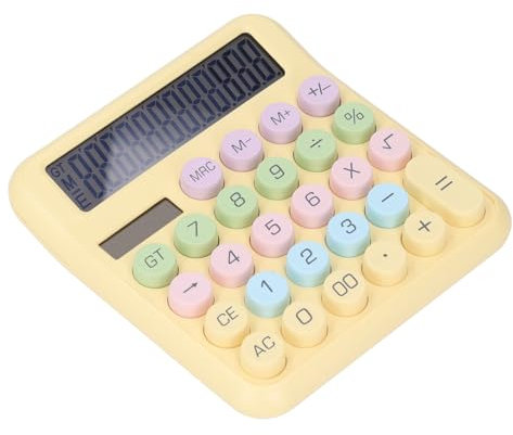 Tragbarer Dual-Power-Rechner, Tischrechner, Leicht, Rund, Große Tasten, Solarbetrieben, für die Schule für Mädchen (Zitronengelb)