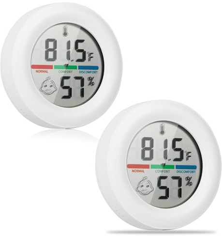 ALLOMN Lot de 2 thermomètres d'intérieur - Hygromètre numérique - Affichage LCD - Pour la maison, la serre, le bébé, le bureau, le jardin, la cave - Blanc