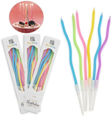 SHSMPXOY 18 Piezas Velas Cumpleaños,Velas Largas para Pasteles Con Soporte,Velas Cumpleaños de Color Pastel Arcoíris Tarta de Cumpleaños Espiral,Suministros de Decoración de Pasteles de Para Bodas